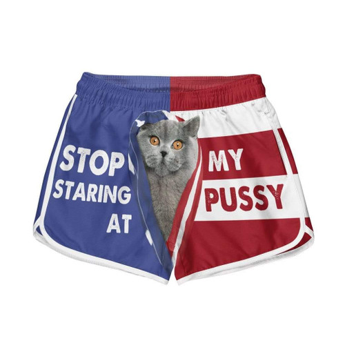 3D British Shorthair Cat Stop Staring at My Pussy Custom Women Beach Shorts Swim Trunk