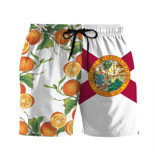 3D Florida Flag Orange Blossom Custom Beach Shorts Swim Trunks