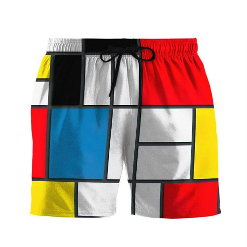 3D Bauhaus Style Composition II in Red Yellow Blue Custom Beach Shorts Swim Trunks