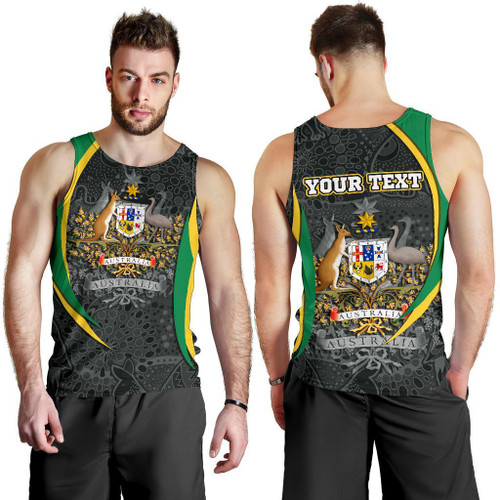 (Custom Text) Mens Tank Top - Australia Coat of Arms Aussie Spirit (Green)
