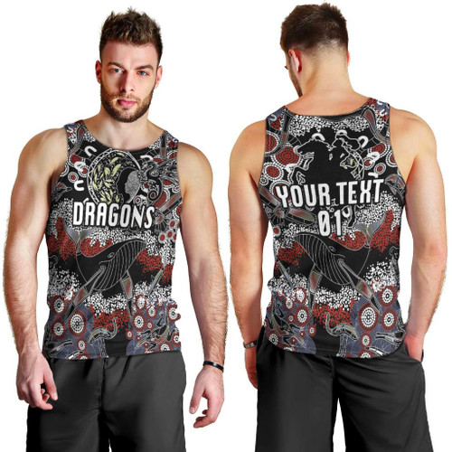 (Custom Personalised) St. George Illawarra Dragons Men Tank Top 2021 Indigenous - Black, Custom Text And Number LT8