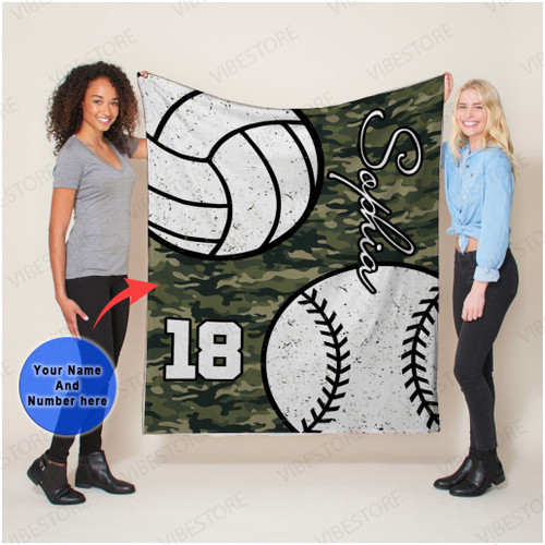 
	Custom Baseball Vs Volleyball On Camouflage Background Blanket V1