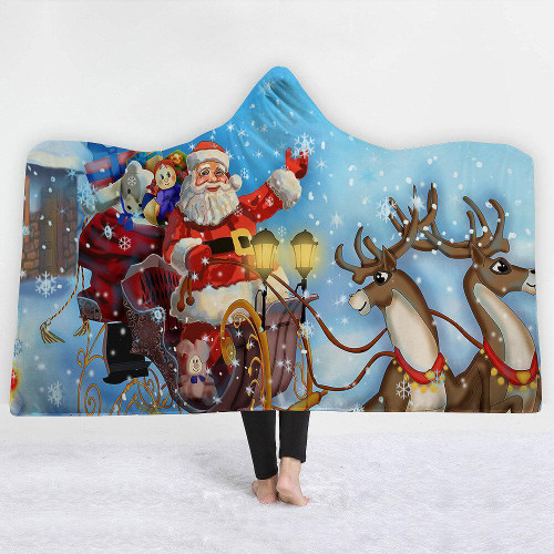 
	Santa Claus With Sleigh - Merry Christmas Hooded Blanket - Anniversary Birthday Christmas Housewarming Gift Home