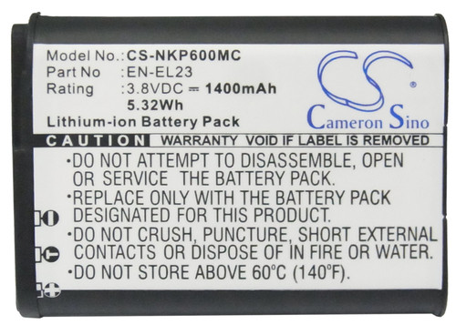 Battery for Nikon Coolpix P600 P610 P610s P900 P900s S810c ENEL23 EN-EL23 1400mA
