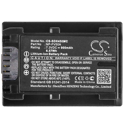 Battery for Sony FDR-AX33 FDR-AX40 FDR-AXP33 HDR-CX450 NEX-VG30 NP-FV50A 900mAh