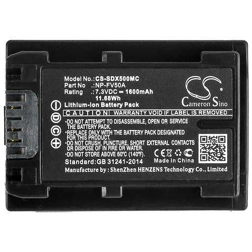 Battery for Sony FDR-AX33 FDR-AX40 FDR-AX45 FDR-AX53 HDR-PJ675 NP-FV50A 1600mAh