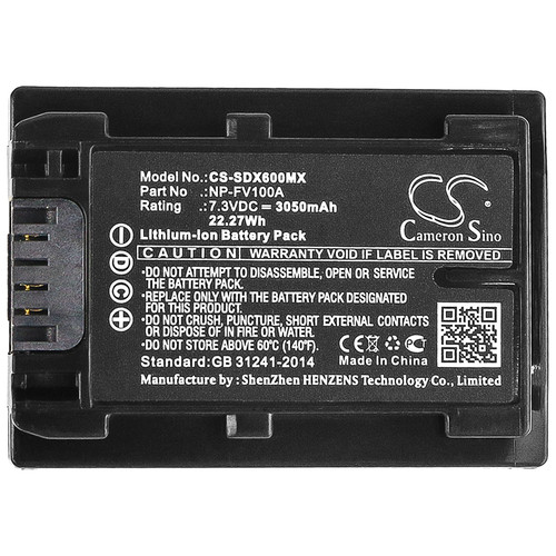 Battery for Sony FDR-AX33 AX60 HDR-CX680 HDR-PJ620 HDR-PJ675 NP-FV100A 3050mAh