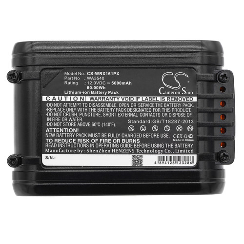 Battery for Worx WU137 WU161 WA3540 Power Tools CS-WRX161PX 12.0v 5000mAh