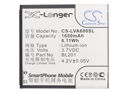 Battery for Lenovo A60+ BL201 Mobile SmartPhone CS-LVA600SL 3.7v 6.11Wh X-Longer