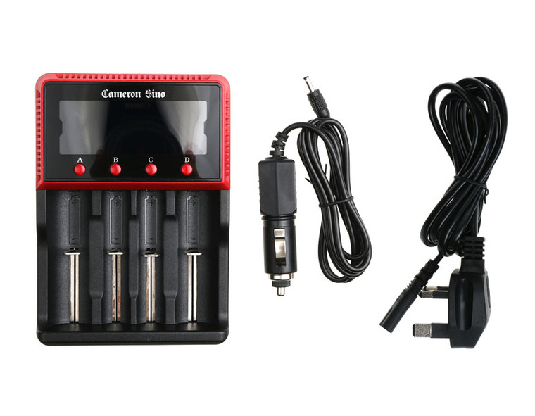 Battery Charger for 10440 14500 16340 25500 26650 AA AAA w/ UK AC & Car Cord