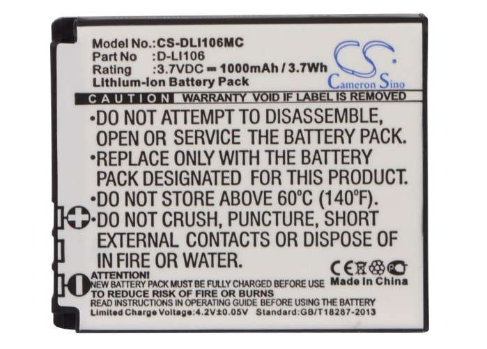 Battery for Pentax MX-1 Optio X90 Kodak PIXPRO SP1 HD D-LI106 LB-080 NCA-K/102