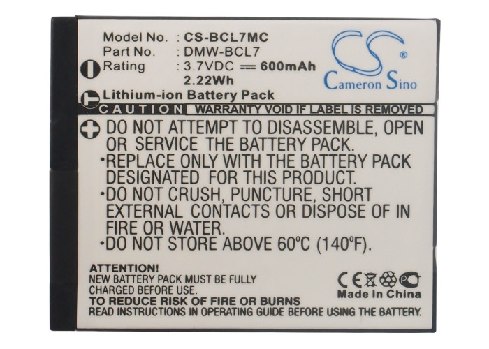Battery for Panasonic Lumix DMC-F5 DMC-FH10 FS50 DMC-SZ3 SZ9 DMW-BCL7 DMW-BCL7E