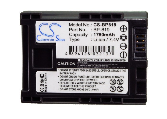 Battery for Canon FS10 HF11 HF20 HF200 HFS30 HG20 HG21 XA10 XA20 BP-819 1780mAh