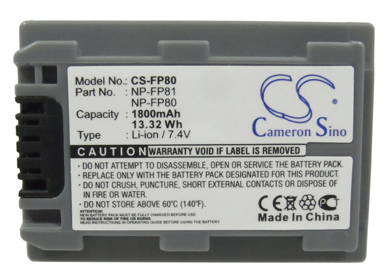 Battery for Sony DCR-30 DCR-DVD103 DCR-DVD92 DCR-HC18 NP-FP80 NP-FP81 1800mAh