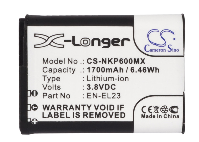 Battery for Nikon Coolpix P900 P900s S810c P600 P610 P610s EN-EL23 3.8v 1700mAh