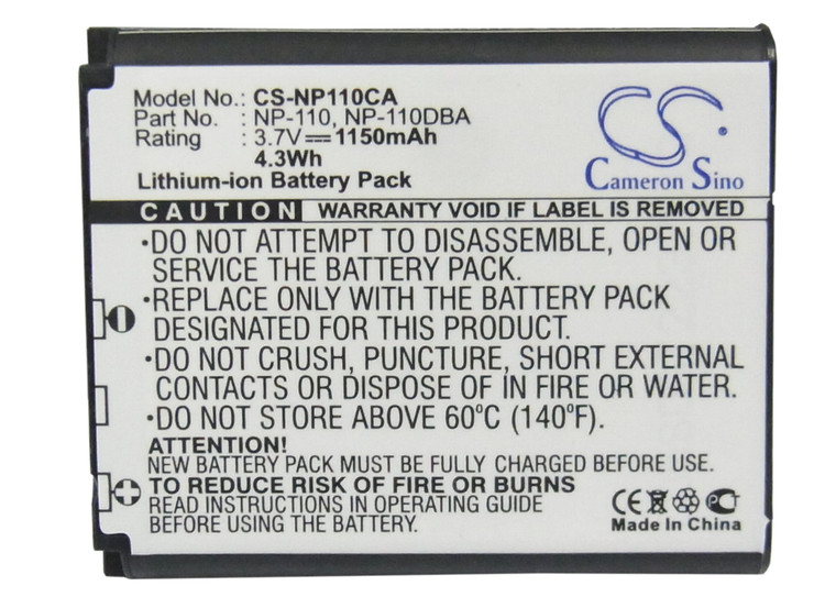 Battery for Casio Exilim EX-ZR10 EX-ZR50 EX-F1 NP-110 NP-110DBA NP-110L NP-160