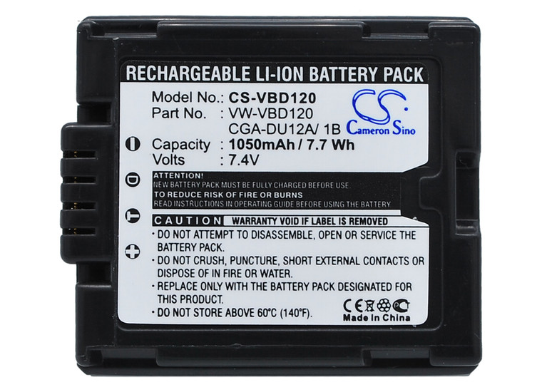 Battery for Panasonic DZ-GX20 NV-GS33 VDR-M95 CGA-DU12 CGA-DU12A/1B VW-VBD120