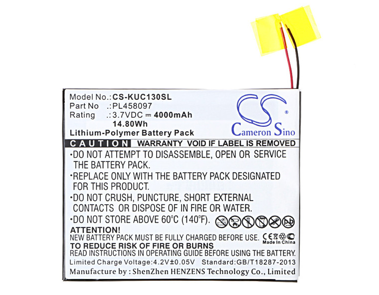 Battery for KURIO 7S C1300 PL458097 Tablet CS-KUC130SL 3.7v 4000mAh 14.80Wh