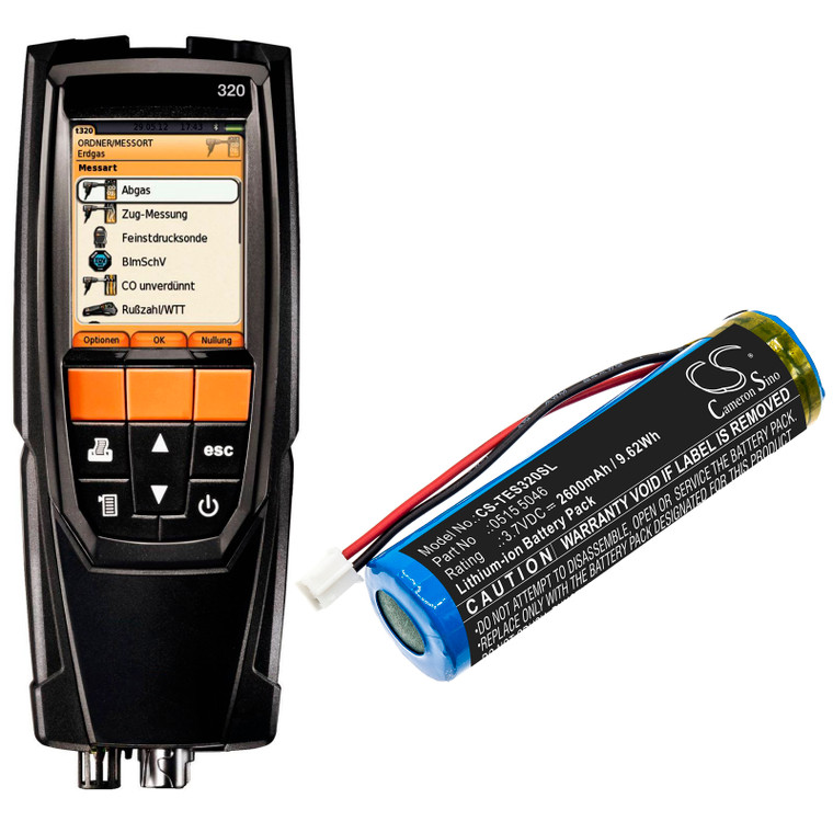 Battery for Testo 320 Combustion Analyzer 0515 5046 CS-TES320SL Li-ion 2600mAh