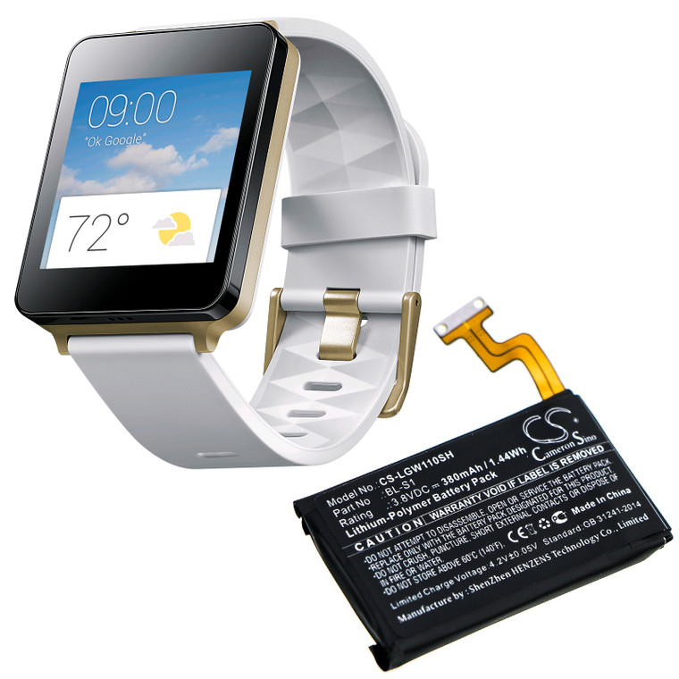 Battery for LG G Watch W100 BL-S1 Smartwatch CS-LGW110SH 3.8v 380mAh 1.44Wh