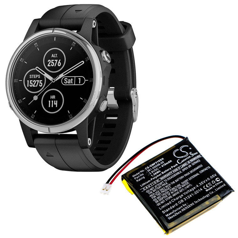 Battery for Garmin Fenix 5X Running 361-00098-00 Smartwatch CS-GMF510SH 410mAh