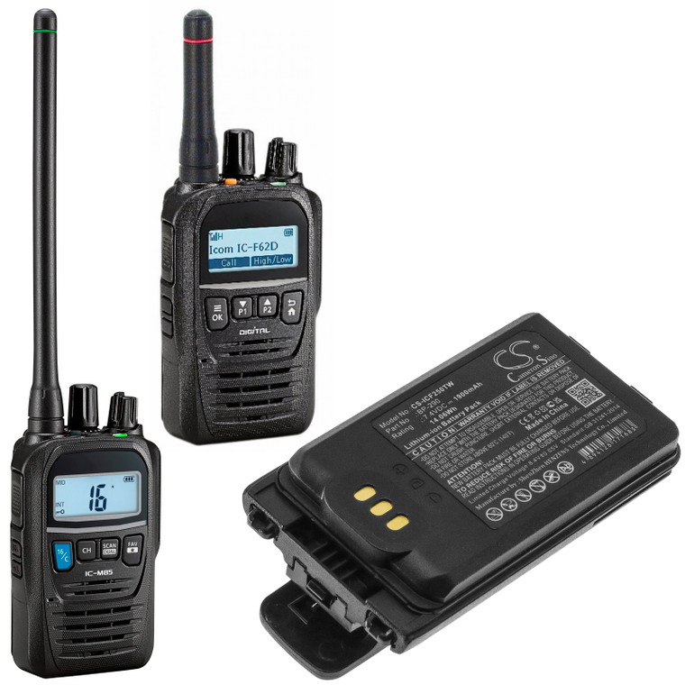 Battery for Icom IC-F52D IC-F62D IC-M85 BP-290 Two-Way Radio CS-ICF250TW 1900mAh