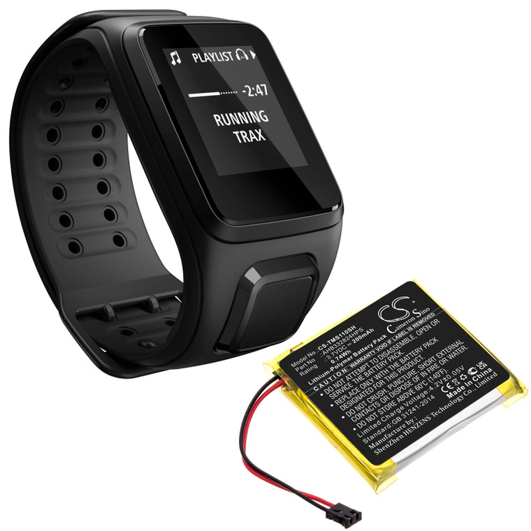 Battery for TomTom Spark Cardio 2 + Music GPS AHB332824HPS CS-TMS110SH 200mAh