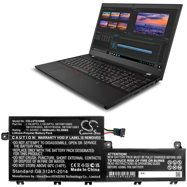 Battery for Lenovo ThinkPad P15v T15p 5810W13960 L19C6P72 L19L6P72 SB10T83203