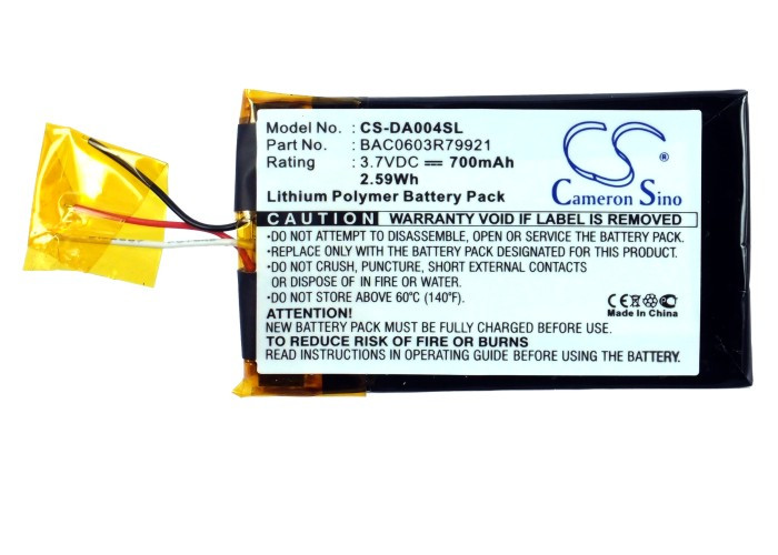 Battery for Creative Zen Wav BAC0603R79921 Player CS-DA004SL 3.7v Li-Polymer