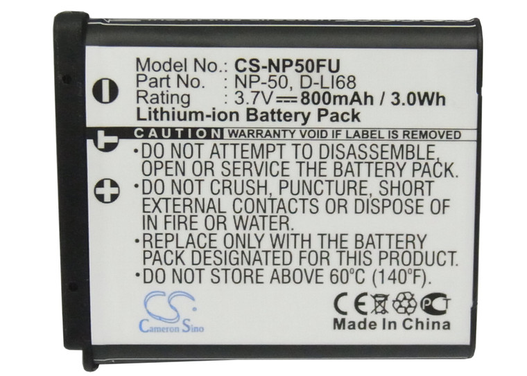 Battery for PENTAX OptioA36 Fujifilm FinePix F100fd Ricoh D-LI68 NP-50 NP-50A