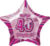 GLITZ PINK 40th HB STAR 50cm (20") FOIL BALLOON Code 55111