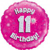 210471 PINK HOLOGRAPHIC HAPPY 11TH B'DAY 45CM FOIL BALLOON