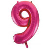 213729 9 NUMERAL MAGENTA FOIL BALLOON 87CM/34 INCH . INC HELIUM, WEIGHT, RIBBON