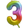 213773 3 NUMERAL RAINBOW SPLASH FOIL BALLOON 87CM/34 INCH . INC HELIUM, WEIGHT, RIBBON