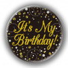 HAPPY BIRTHDAY SPARKLING FIZZ BLACK & GOLD BADGE 75MM