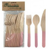 ECO WOODEN CUTLERY SETS LIGHT PINK  (6 EACH FORK KNIFE SPOON )