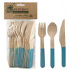 ECO WOODEN CUTLERY SETS LIGHT BLUE  (6 EACH FORK KNIFE SPOON )