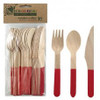 ECO WOODEN CUTLERY SETS RED P30 (10 EACH FORK KNIFE SPOON )