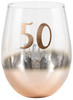 50th Rose Gold Stemless Wine Glass