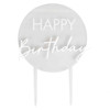 Happy Birthday Cake Topper White on Clear ACRYLIC