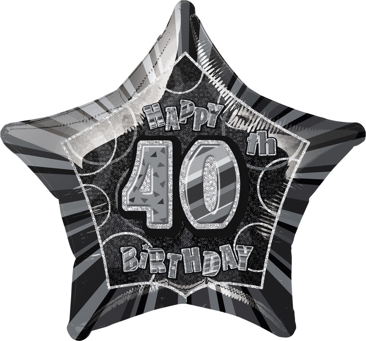 GLITZ BLACK 40th HB STAR 50cm (20") FOIL BALLOON Code 55151