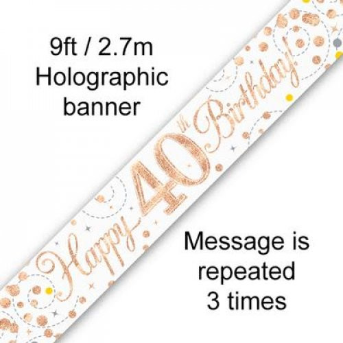 SPARKLING FIZZ  ROSE GOLD  FOIL BANNER 40TH BIRTHDAY