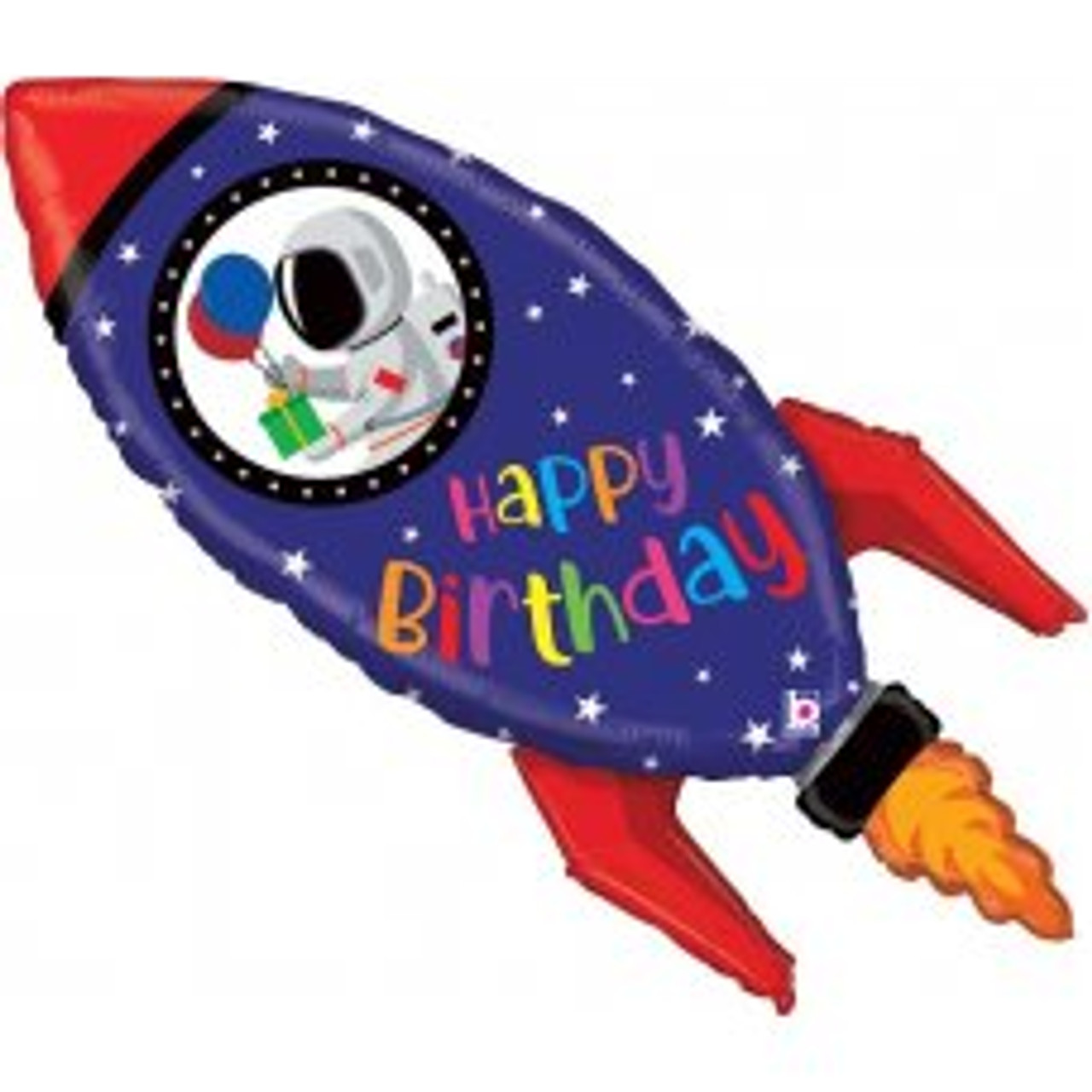 G359669 40 INCH BIRTHDAY ROCKET FOIL BALLOON. INC HELIUM & RIBBON