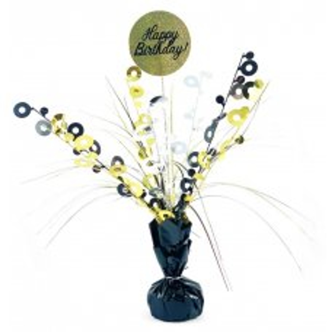 207372 HAPPY BIRTHDAY BLACK & GOLD CENTREPIECE