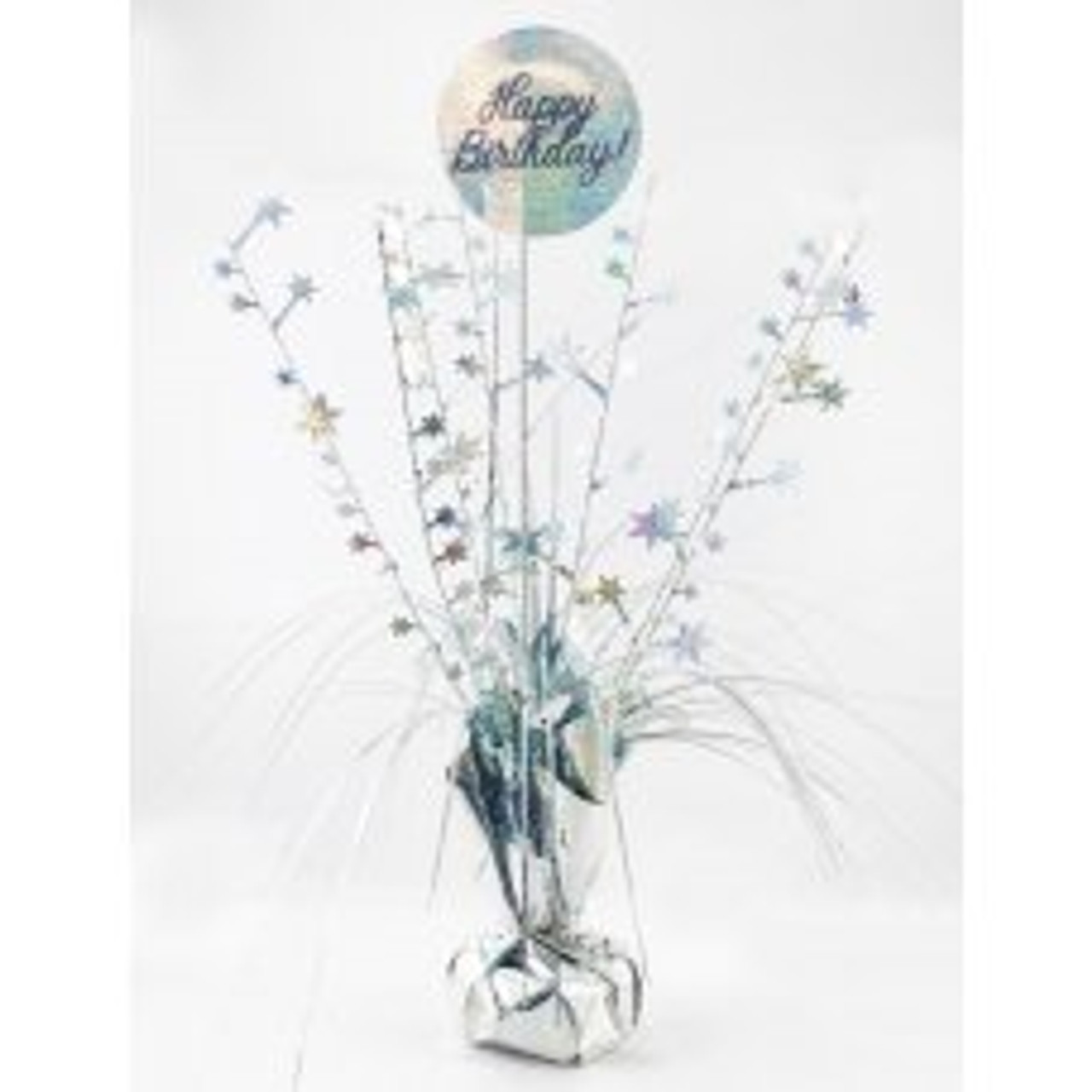 HAPPY BIRTHDAY HOLOGRAPHIC SILVER CENTREPIECE