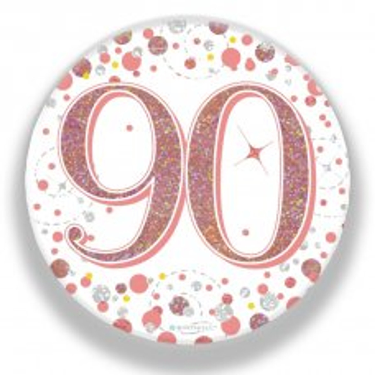 90TH SPARKLING FIZZ ROSE GOLD BADGE 75MM