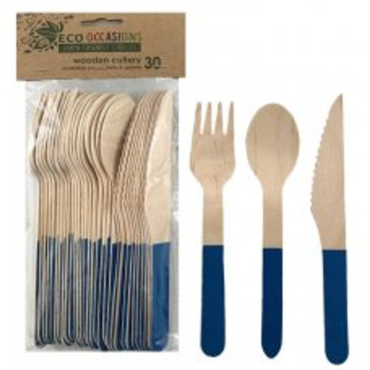 ECO WOODEN CUTLERY SETS ROYAL BLUE (6 EACH FORK KNIFE SPOON )
