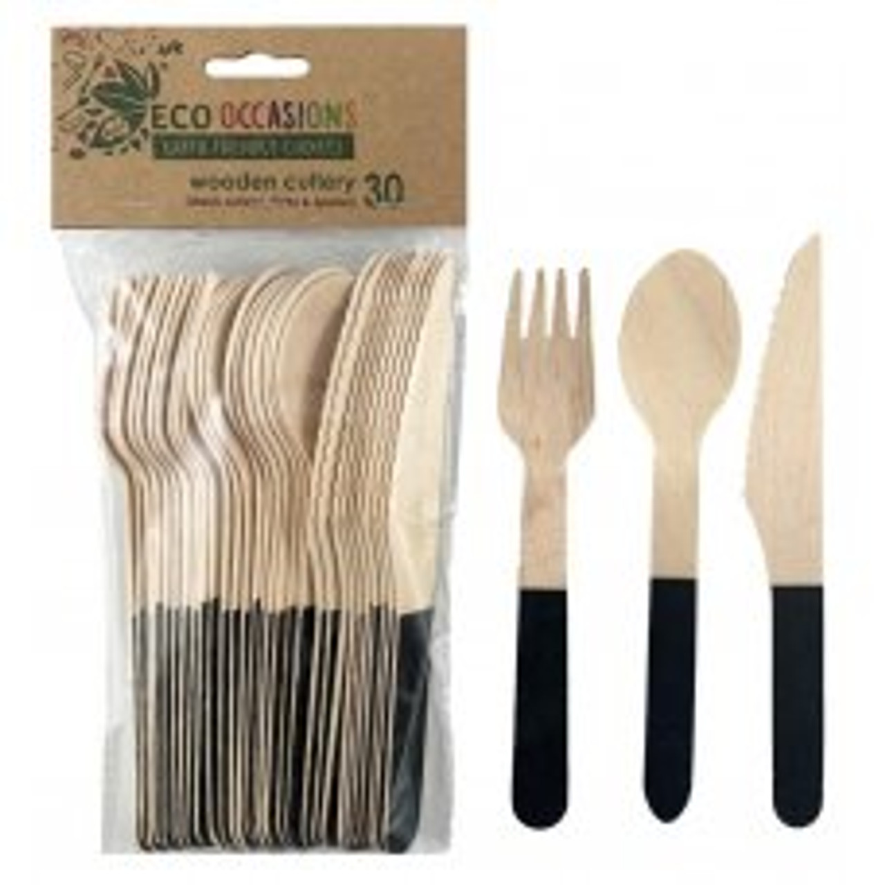 ECO WOODEN CUTLERY SETS BLACK (6 EACH FORK KNIFE SPOON )