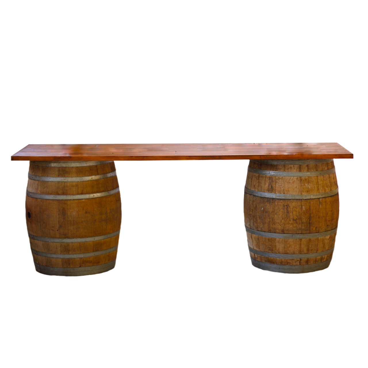 Wine Barrel Rustic Bar - includes two wine barrels with table top (2.4m)