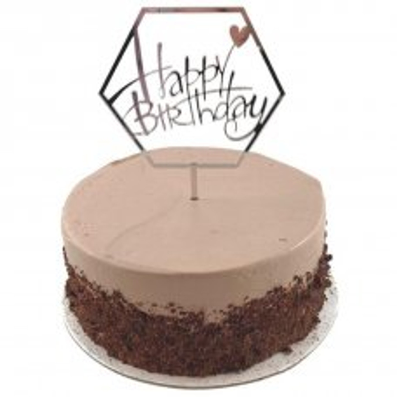 CAKE TOPPER ACRYLIC HAPPY BIRTHDAY HEX SILVER